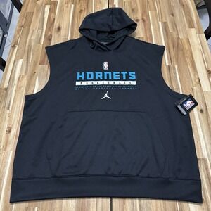 Charlotte Hornets Sleeveless Hoodie Mens 2XL‎ Black Jordan Team Issued NBA NWT